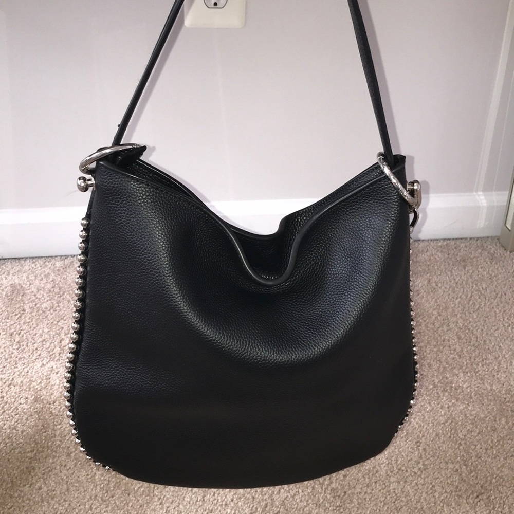 INZI Black Studded Shoulder Bag w/detachable chain